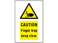 Caution Finger trap keep clear symbol and text safety sign.
