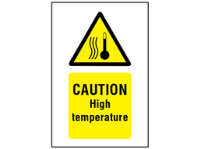 Caution High temperature symbol and text safety sign.