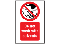 Do not wash with solvents symbol and text safety sign.