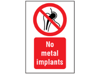 No metal implants symbol and text safety sign.