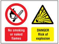 No smoking or naked flames, Danger risk of explosion safety sign.