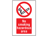 No smoking hazardous area symbol and text safety sign.