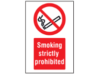 Smoking strictly prohibited symbol and text safety sign.