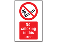 No smoking in this area symbol and text safety sign.