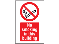 No smoking in this building symbol and text safety sign.