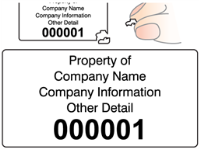 Assetmark destructible serial number label (black text), 38mm x 76mm