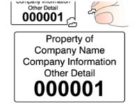 Assetmark destructible serial number label (black text), 32mm x 50mm