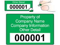 Assetmark destructible serial number label (text on colour), 32mm x 50mm