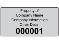 Assetmark foil serial number label (black text), 38mm x 76mm
