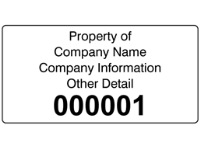 Assetmark serial number label (black text), 38mm x 76mm
