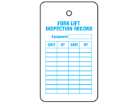 Fork lift inspection record tag.