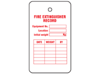 Fire extinguisher record tag.