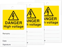 Danger high voltage tag.