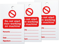 Do not start men working on machine tag.