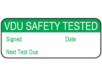VDU safety tested maintenance label.