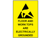 Floor and work tops are electrically grounded sign.