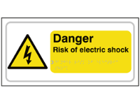 Danger Risk of electric shock text and symbol sign.