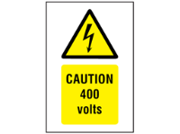 Caution 400 volts symbol and text safety sign.