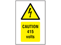 Caution 415 volts symbol and text safety sign.