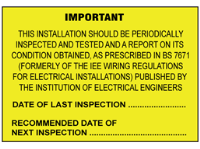 Installation inspection BS 7671 label