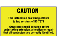 Distribution board BS 7671 label