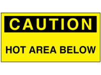 Caution hot area below electrical warning label