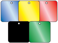 Coloured aluminium tags, 50mm x 50mm.