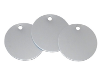 Blank anodised aluminium circular metal tags.
