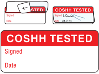 COSHH tested write and seal labels.