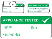 Appliance tested, next test due write and seal labels.