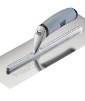Ragni Feather Edge (Preworn) Stainless Finishing Trowel with a high lift soft grip handle