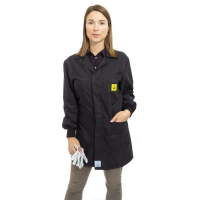 Black ESD Lab Jacket with elastic cuffs