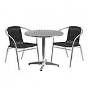 Black Rattan Garden Set - Round Pedestal Table & 2 Chair Set