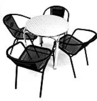 Black Garden Set - Aluminium Round Table & 4 Rattan Steel Chairs