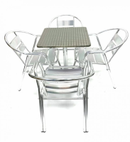 Aluminium Bistro Set - Square Pedestal Table & 4 Double Tube Chairs