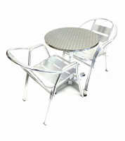 Aluminium Balcony Set - Round Pedestal Table & 2 Double Tube Chairs