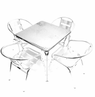 Aluminium Bistro Set - Square Table & 4 Double Leg Chairs