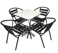 Black Steel Garden Set - Square Pedestal Table & 4 Chairs