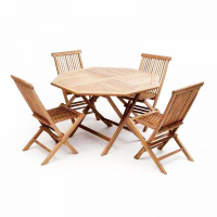 Teak Garden Furniture Set - 4 Folding Chairs & 1 Octagonal Table