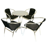 Black Rattan Garden Set - Round Pedestal Table & 4 Chair Set