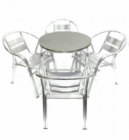 Aluminium Garden Set - Round Table & 4 Double Tube Chairs