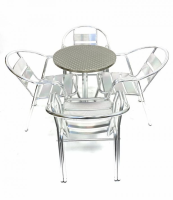 Aluminium Patio Set - Round Pedestal Table & 4 Double Tube Chairs