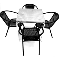 Black Garden Set - Aluminium Square Table & 4 Rattan Steel Chairs