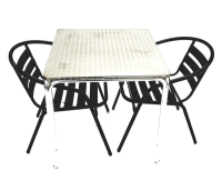 Black Garden Set - Aluminium Stacking Table & 2 Black Steel Chairs