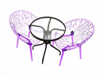 2 x Purple Tree Chairs & Round Glass Table Set