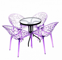4 x Purple Tree Chairs & Round Glass Table Set