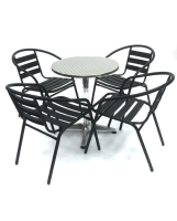 Black Garden Set - Aluminium Pedestal Table & 4 Black Steel Chairs