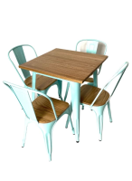 Blue Metal Tolix Table & 4 Chair Sets