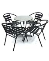 Black Steel Garden Set - Round Pedestal Table & 4 Chairs