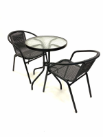 Distributors of Black Steel Garden Set  - Round Glass Table & 2 Rattan Chairs